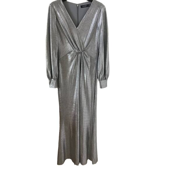 LAUREN RALPH LAUREN Evening Dress DELANCEY Silver Metallic size 8 - Picture 2 of 7